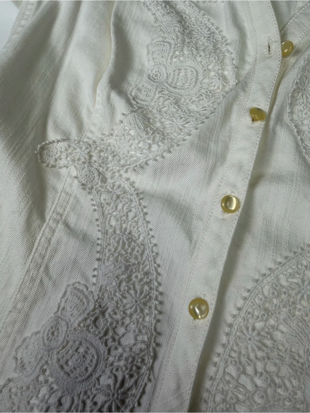 Chaps White Embroidered Button-Front Women’s Shirt/Jacket , puff sleeve NWT Med